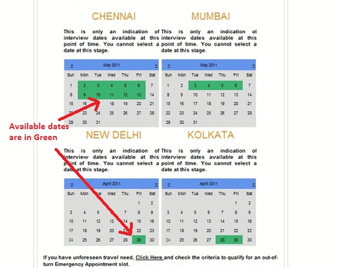 Visa Dates Availability Chennai