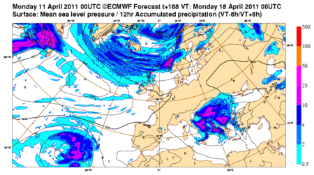 Previsión para Semana Santa por el modelo ECMWF 11-04-11 00 UTC