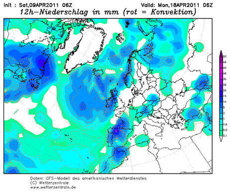 Previsión de lluvias por GFS 6 UTC 09-04-11