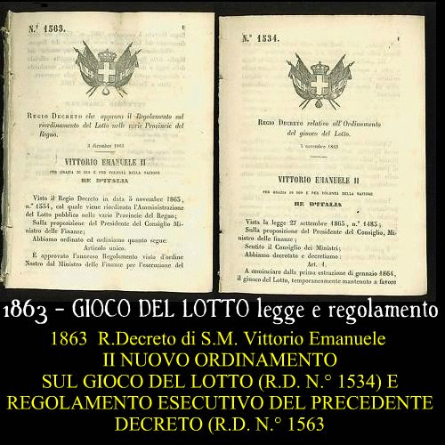 1863 - GIOCO DEL LOTTO legge e regolamento