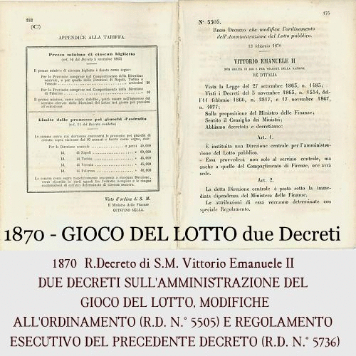 1870 - GIOCO DEL LOTTO due Decreti