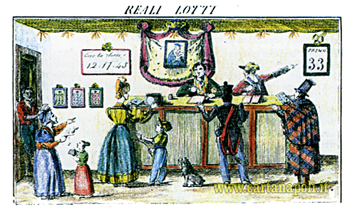 Una Ricevitoria dei Reali Lotti in una stampa del 1835