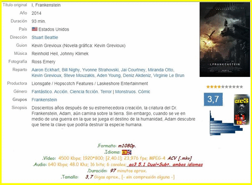 419c82b16912b47e83c7916d0847b3bd - Yo, Frankenstein (2014) [m1080p. ac3 5.1 Dual+Subt.] [Ficción, Acción] [MeGa]