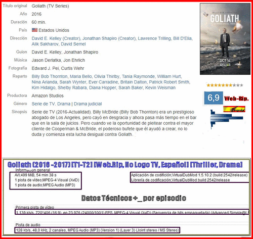 070394c864f5e99e4aea1cdaf53a5a3c - Goliath (2016) [T1] [Web-Rip, No Logo TV, Español] [Thriller Judicial, Drama] [8/8]