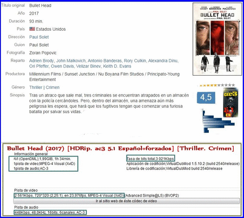 e733e428db890b2e42ed19e917c28401 - Bullet Head (2017) [HDRip. ac3 5.1 Español+forzados] [Thriller, Crimen]
